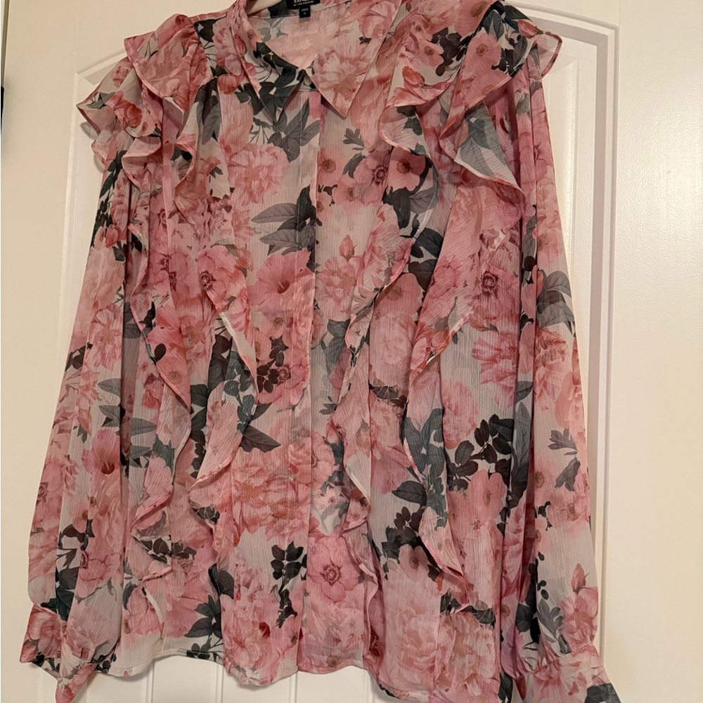 Express Pink Floral Ruffle Blouse